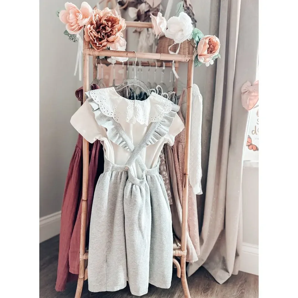 NWT Sweeter With You Apron Pinafore Flutter Strap Dress + Eyelet Flounce Top